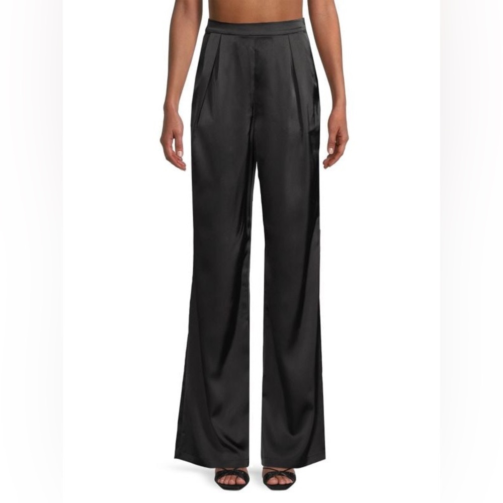 Black Satin Wide Leg Trousers | Quiet Luxury Evening Pants | NWT
